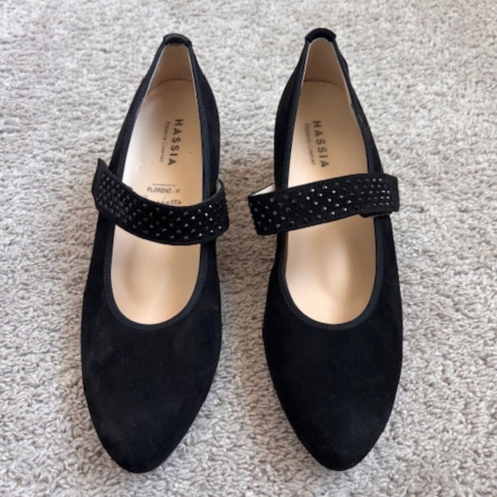 Hassia Florenz Suede Mary Jane With Swarovski Crystals